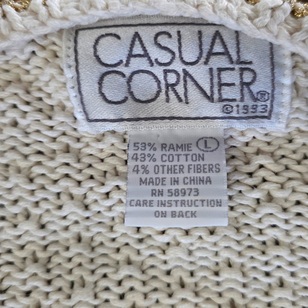 Vintage Casual Corner Maps Expedition Novelty Cardigan Beige Ramie Cotton L - Picture 5 of 6